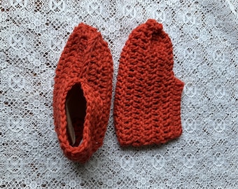 Rusty Orange Crochet Ankle HIgh Crochet Slippers Young Adult Teen House Socks