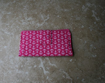 Pink fabric wallet, Slim clutch magnetic snap card wallet