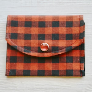 Red Black Checker Fabric Pocket Coin Purse, Mini. Wallet, Business Card Holder, Fabric Coin Purses