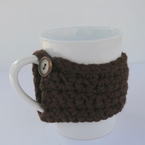 Brown Crochet Mug Cozy: Acrylic Coffee Cup Wrap with Button