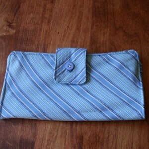 Womens Long Wallet,  Fabric Bi-Fold Organizer, Travel Wallet,  Light Blue Handmade Wallet, Gift for Teens
