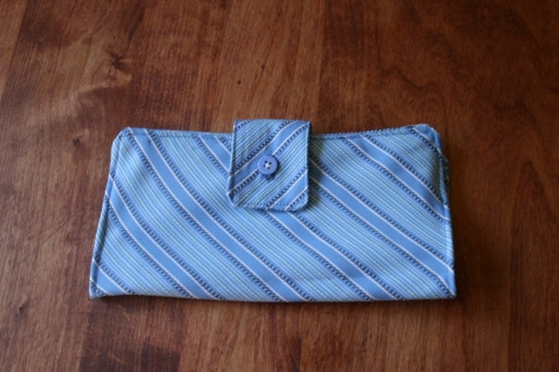 Womens Long Wallet, Fabric Bi-Fold Organizer, Travel Wallet, Light Blue Handmade Wallet, Gift for Teens image 1