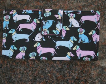 Dachshund Dog Wallet. Women's Cotton Card Wallet, Weiner Dog Fabric