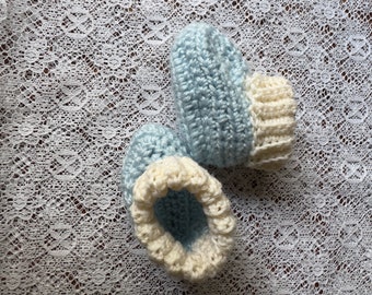 Baby Shower Gift Crochet Baby Booties, 0-3 Month Blue White