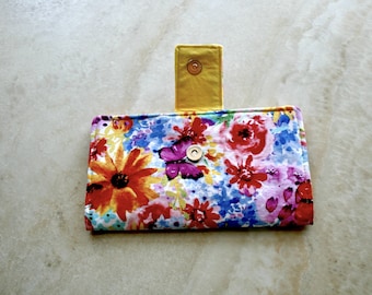 Floral Bifold Credit Card Wallet, Fabric Slim Travel Wallet, Handmade Clutch, Zipper Coin Pouch  Magnetic Snap Card Slots, Sturdy Wallet