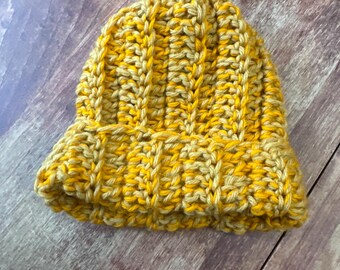 Mustard Yellow Soft Chunky Handmade Crochet Beanie Hat, Fall  display picture 2
