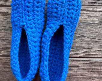 Blue Crochet  Slippers, Unisex Soft Warm Washable Slippers