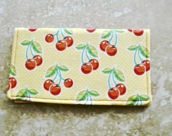 Cherry Print Fabric Checkbook Cover, Coupon Holder, Purse Accessories