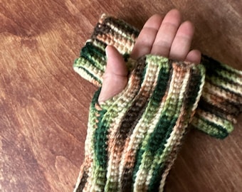 Crochet Fingerless Gloves  Autumn Colors Wrist Warmer  Brown Green Tan Fingerless Mittens