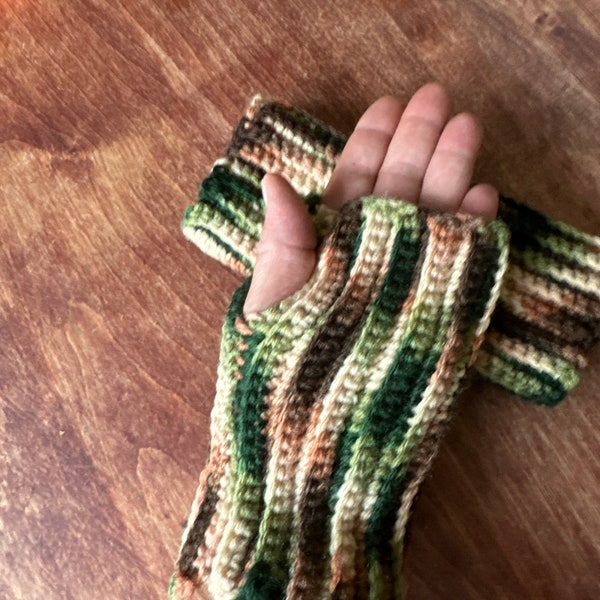 Crochet Fingerless Gloves  Autumn Colors Wrist Warmer  Brown Green Tan Fingerless Mittens