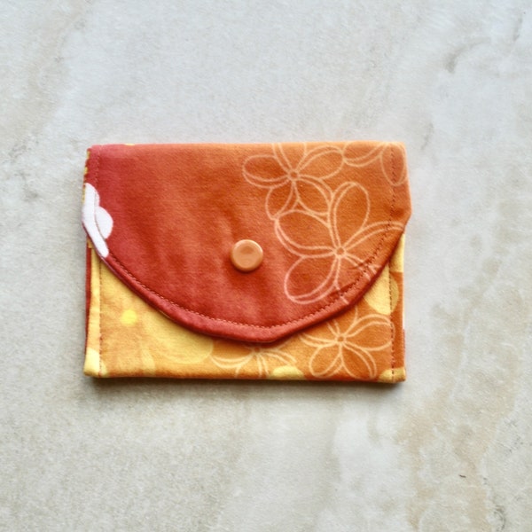 Orange Floral Credit Card Holder, Coin Purse, Gift Card Holder, Small Jewelry Pouch, Versatile Snap Wallet, Business Card