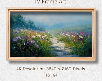 Spring Wildflower Meadow Frame TV Art Impressionist Oil Painting Floral Landscape Digital Wallpaper Download
