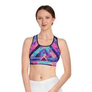 Vibrant Geometric Sports Bra, Workout Top, Fitness Wear, Activewear, Yoga Bra, Unique Sports Bra, Colorful Athletic Gear