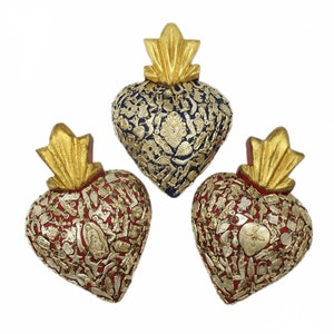 Carved Wood Heart Milagro Ornament Mexican Ex Voto Prayer Charm Handmade 8&quot;