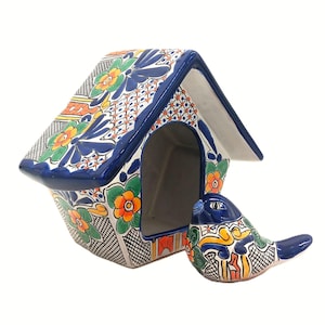 Talavera Pottery Bird House Mexican Puebla Ceramic Hand Painted Blue Outdoor Wall Mount