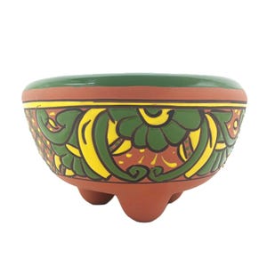 Mexican Engobe Clay Pottery Planter Terracotta Flower Pot Green Yellow Large