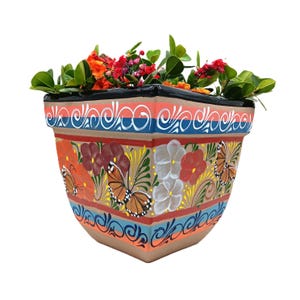 Mexican Engobe Clay Pottery Planter Flower Pot Butterfly Ceramic Talavera X Lg