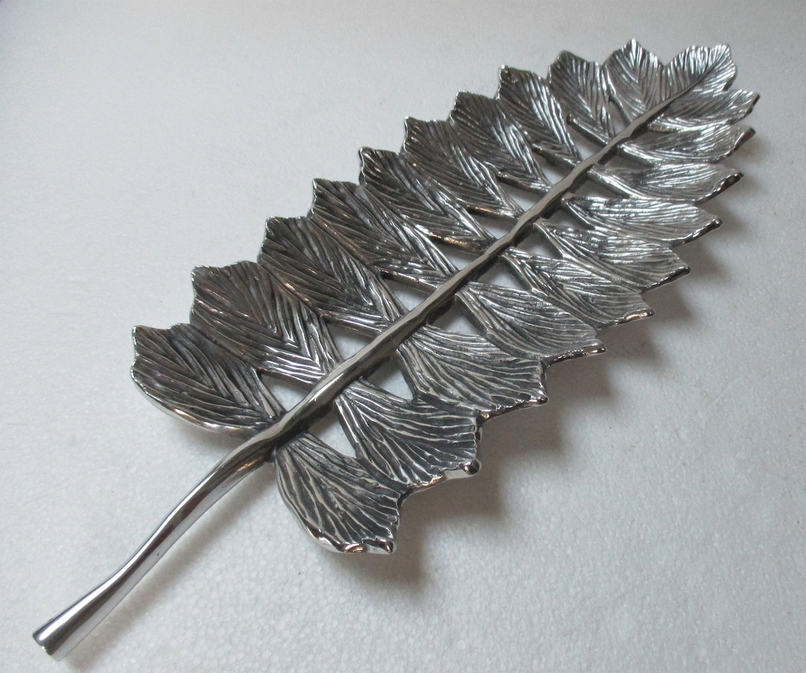 Pewter Metal Leaf Shape Tray Bowl Dish Tropical Botanical Etsy