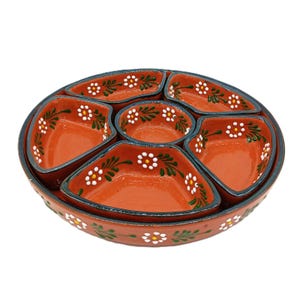 Mexican Salsa Divided Bowl Tray Set Talavera Barro Capula Ceramic Rustic Kitchen Serving