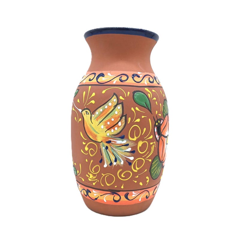 Flower Bud Vase Mexican Engobe Clay Pottery Hummingbird Ceramic Tall ...