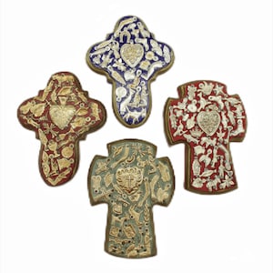 Religious Wall Cross Mexican Milagro Miracle Prayer Charm Ex Voto Handmade Wood 6in