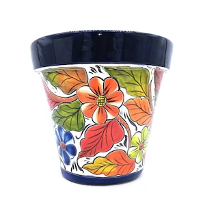 Talavera Pottery Planter Hand Painted Ceramic Flower Pot Blue Green Medium 10in