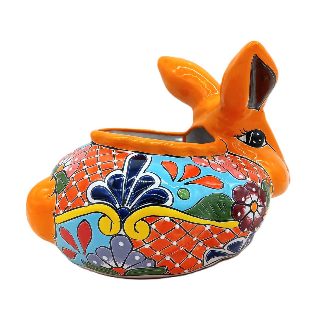 Talavera Pottery Planter Rabbit Bunny Animal Shape Ceramic Flower Pot ...