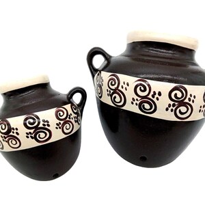 Clay Pottery Planter Wall Pocket Spilling Terracotta Flower Pot Rustic Handmade Brown Set