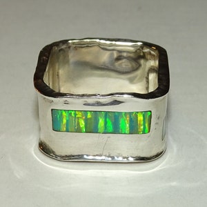 Unique Square Band Opal Vintage Ring - Size 7+