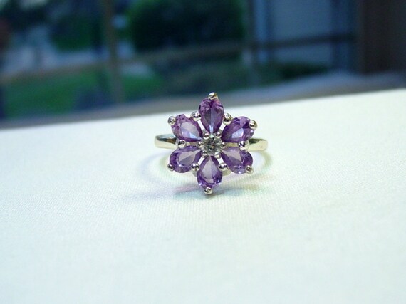 Vintage Sterling Lady's Lavender Flower Ring - Sz… - image 2