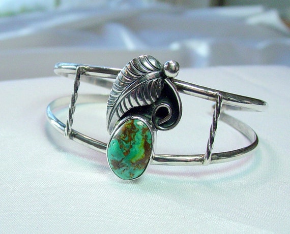 Fantastic Signed Turquoise Sterling Cuff Bracelet… - image 1