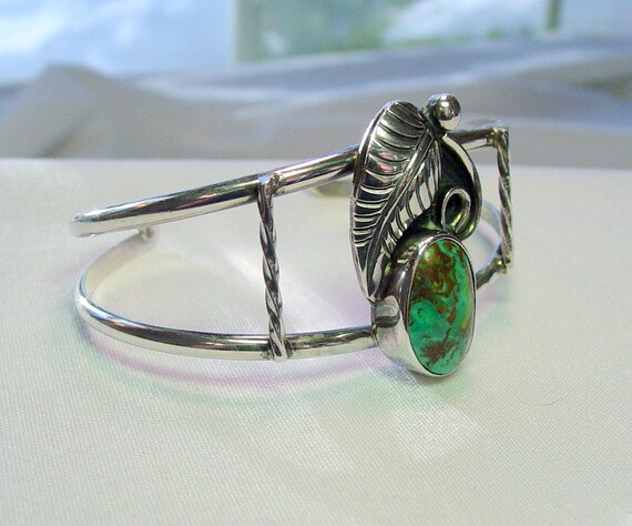 Fantastic Signed Turquoise Sterling Cuff Bracelet… - image 2