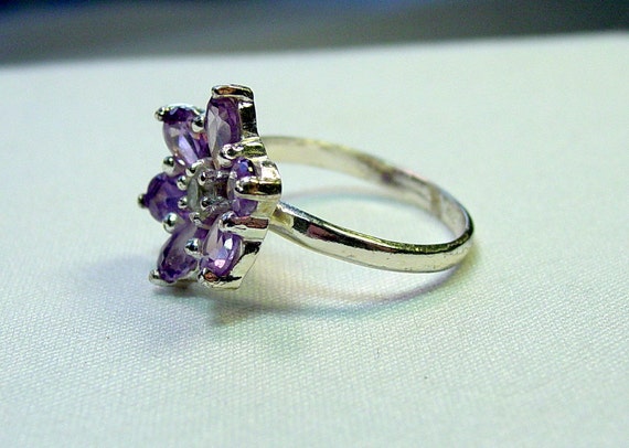 Vintage Sterling Lady's Lavender Flower Ring - Sz… - image 3