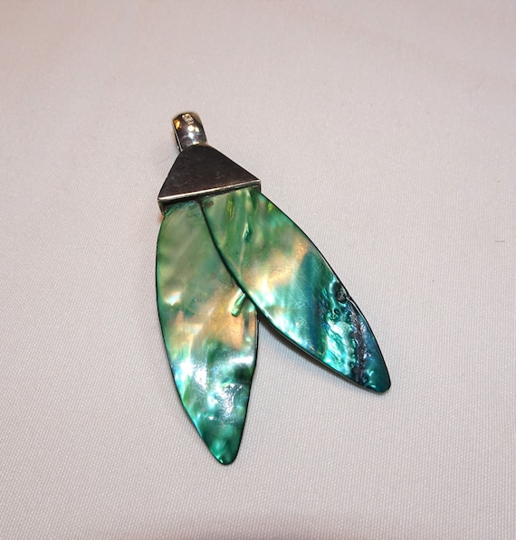 Unusual Sterling Green Paua Shell Pendant - image 1