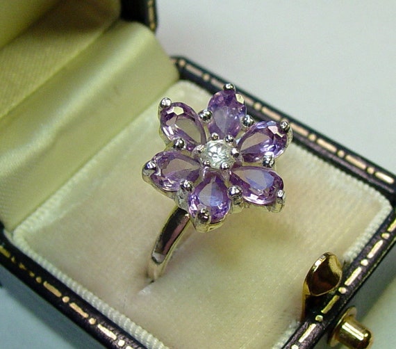 Vintage Sterling Lady's Lavender Flower Ring - Sz… - image 1