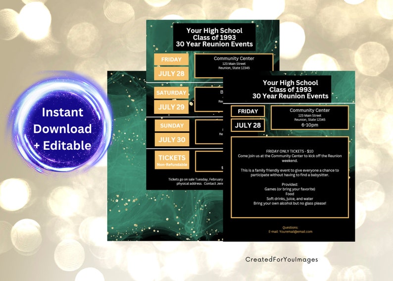 Editable Weekend Itinerary Template School or Family Reunion Digital