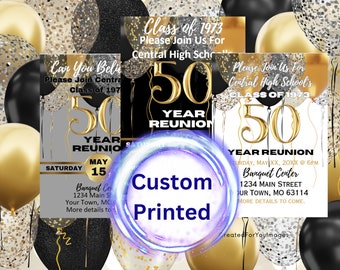 Class Reunion Invitations, 50 Year Class Reunion Invitations, 50 YEAR ONLY, 5x7in Custom Printed