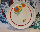 Pottery Guild 12 quot tabbed platter or cake plate circa l940 with flower pots in very good vintage condition