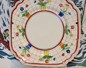 MIJ 10 quot scalloped square platter circa l940 with flower pots in very good vintage condition