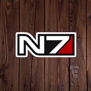 Mass Effect N7 Sticker | N7 Logo Vinyl Decal | Waterproof Gamer Sticker | Commander Shepard Gaming Sticker | Laptop Water Bottle Decal