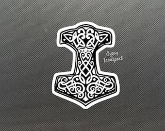 Viking Stickers: Mjolnir Knots Simple  | Water Bottle Sticker | Waterproof Sticker | Laptop | Vinyl Sticker | Decal