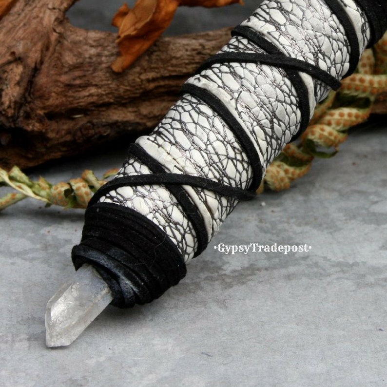 Clay Twilight Magic Wand XL /& Double-sided Wood Leather Ritual Celtic Pagan Witch Fairy Mage Wizard Renaissance Costume Halloween