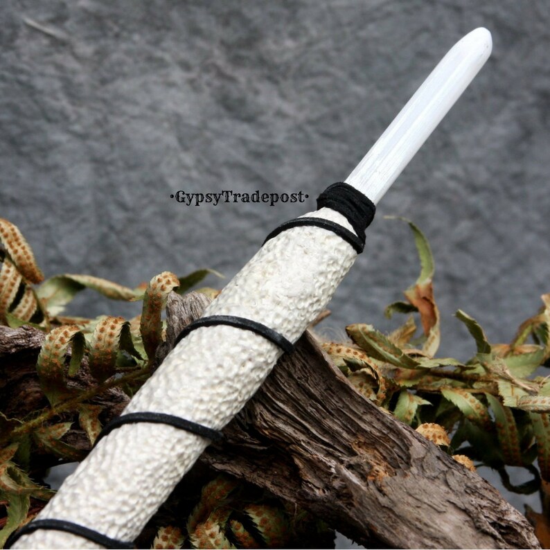 Clay Twilight Magic Wand XL /& Double-sided Wood Leather Ritual Celtic Pagan Witch Fairy Mage Wizard Renaissance Costume Halloween