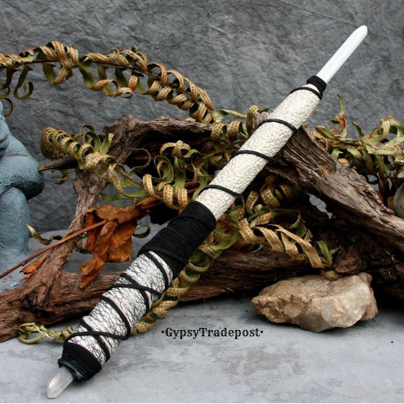Clay Twilight Magic Wand XL /& Double-sided Wood Leather Ritual Celtic Pagan Witch Fairy Mage Wizard Renaissance Costume Halloween