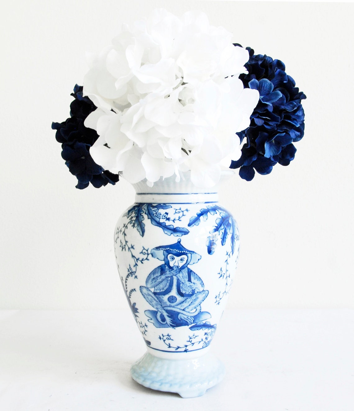 Blue White Chinoiserie Vase Speak No Evil See No Evil Monkeys Etsy