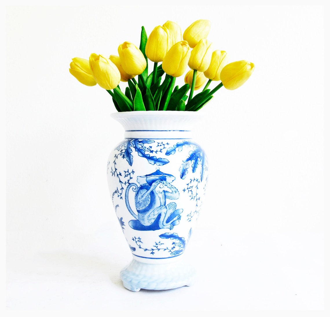 Blue White Chinoiserie Vase Speak No Evil See No Evil Monkeys Etsy