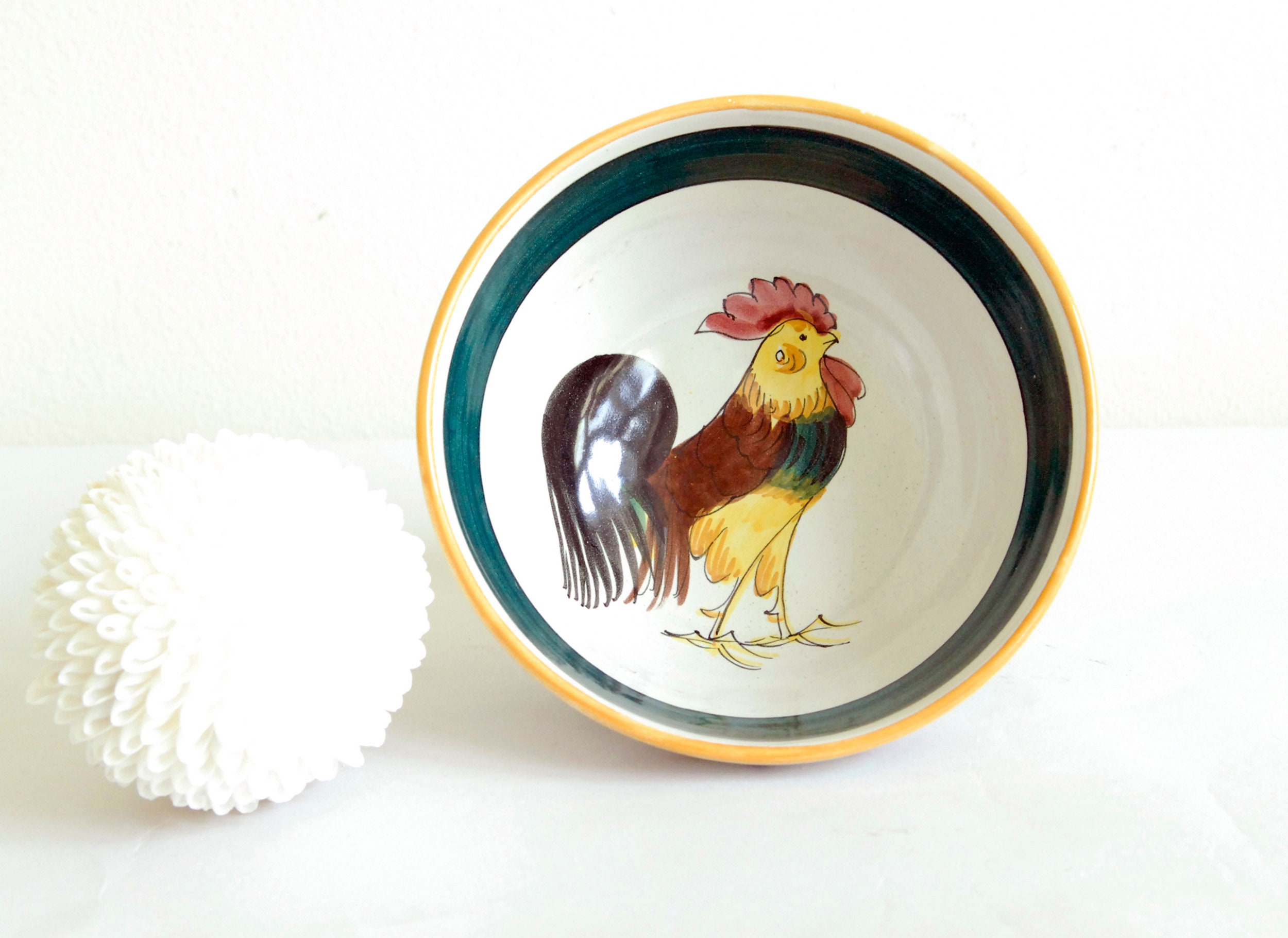Italian Footed Bowl with Rooster Motif Ceramic Rooster Bowl Etsy