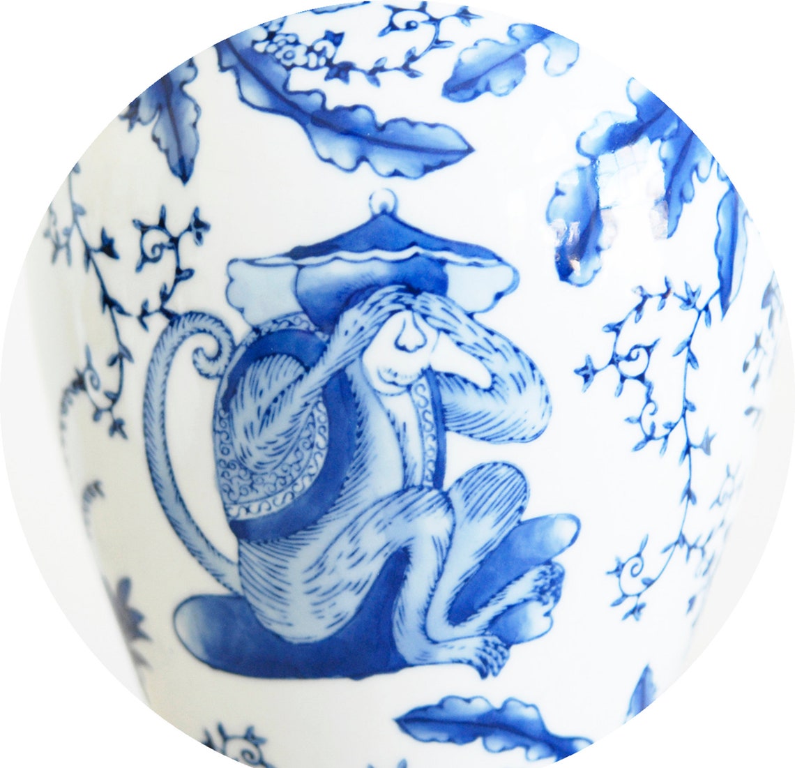 Blue White Chinoiserie Vase Speak No Evil See No Evil Monkeys Etsy