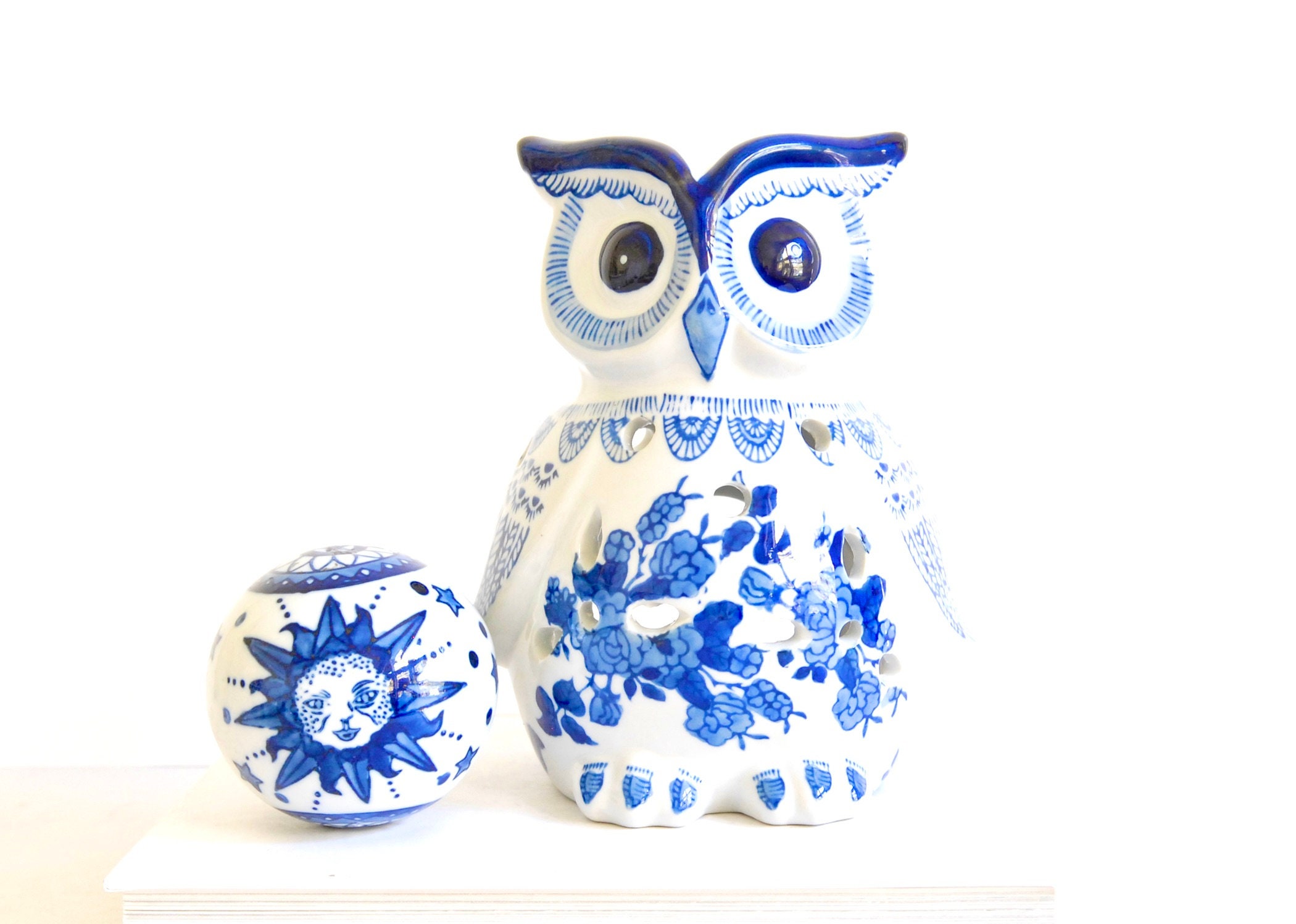 ruw ontwikkeling Doornen Chinoiserie Blue and White Owl Tea Light Luminary Ceramic Owl - Etsy