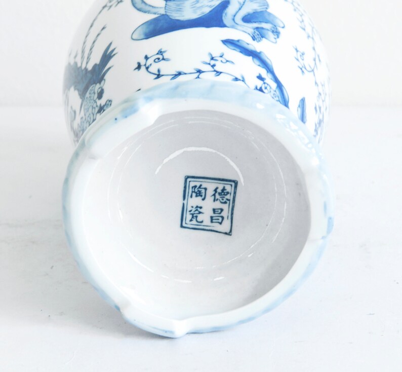 Blue White Chinoiserie Vase Speak No Evil See No Evil Monkeys Etsy